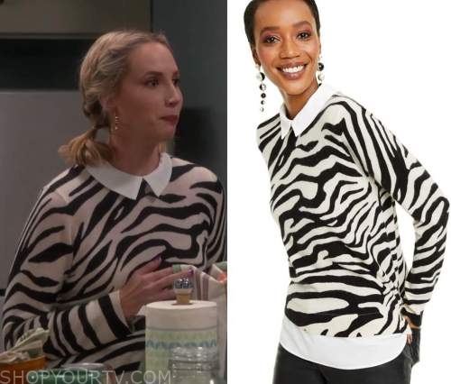 Last Man Standing Season 9 Episode 10 Mandy S Zebra Layered Sweater Shop Your Tv