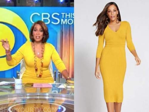 CBS This Morning: March 2021 Gayle King's Yellow Ribbed Knit Dress ...