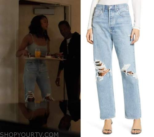 Re Done Levis Leandra High Rise Crop Flare worn by Layla Keating