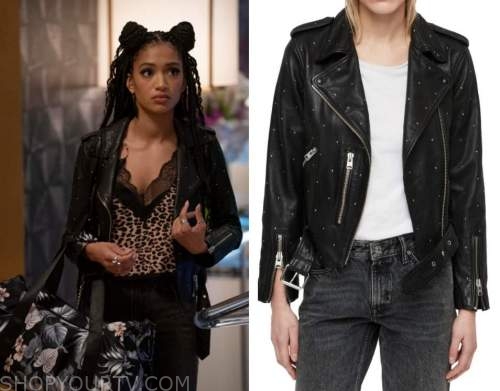 All American: Season 3 Episode 7 Olivia's Black Studded Leather Jacket ...