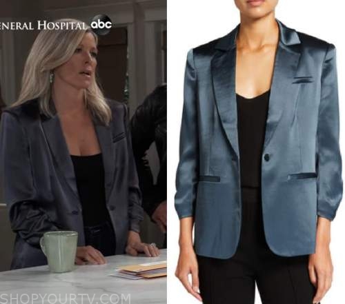 General Hospital: March 2021 Carly's Grey Satin Blazer | Shop Your TV