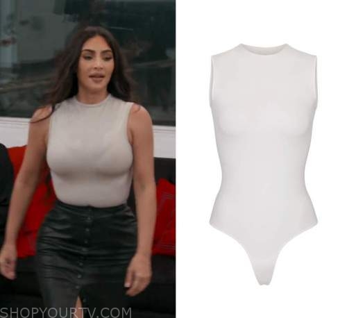 WornOnTV: Kim's white crew neck bodysuit on Keeping Up with the