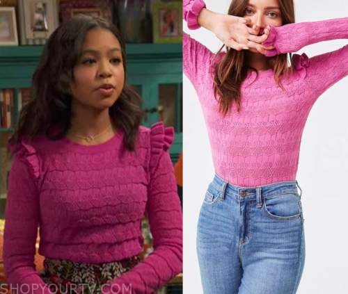 Raven's Home: Season 4 Episode 8 Nia's Ruffled Knit Sweater | Shop Your TV