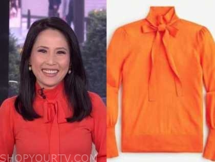 The Today Show: April 2021 Vicky Nguyen's Orange Tie Neck Sweater Top ...