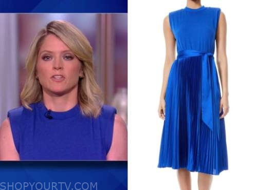 The View: April 2021 Sara Haines's Blue Padded Shoulder Pleated Midi ...