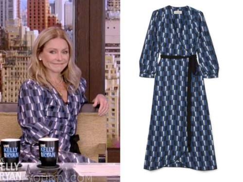 Live with Kelly and Ryan: April 2021 Kelly Ripa's Blue Geometric Wrap ...