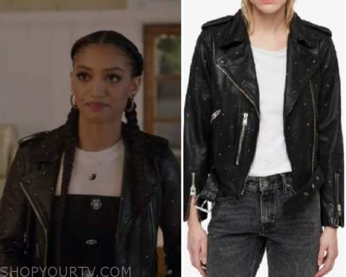 All American: Season 3 Episode 11 Olivia's Black Studded Leather Jacket ...