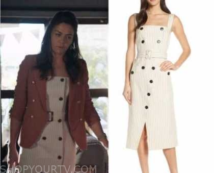 Home and Away: April 2021 Mackenzie's White Striped Button Front Dress ...