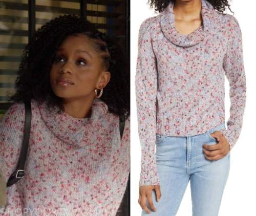 All American: Season 3 Episode 9 Simone's Pink Fleck Cowl Neck Sweater ...