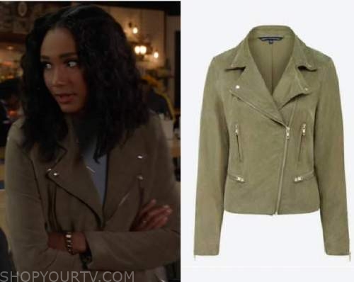 All American: Season 3 Episode 9 Layla's Green Suede Biker Jacket ...