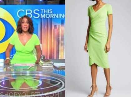 CBS This Morning: May 2021 Gayle King's Lime Green Wrap Sheath Dress ...