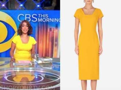 CBS This Morning: May 2021 Gayle King's Yellow Square Neck Sheath Dress ...