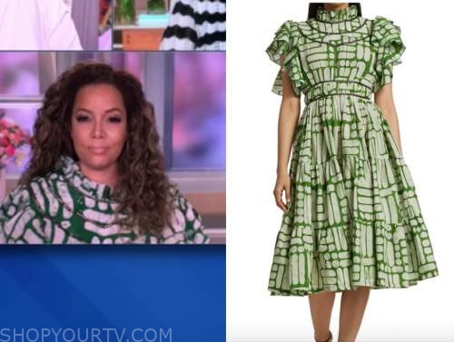 The View: May 2021 Sunny Hostin's Green Printed Tiered Ruffle Dress ...