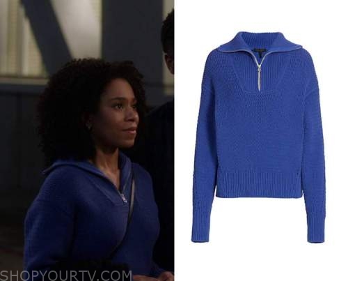 Greys Anatomy: Season 17 Episode 15 Maggie's Blue Half Zip Sweater ...