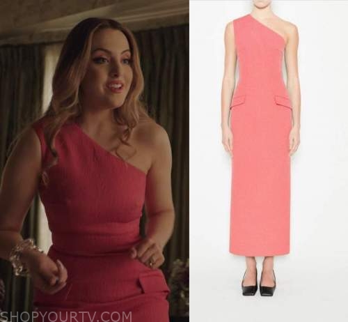 Dynasty: Season 4 Episode 3 Fallon's Coral Pink One Shoulder Dress ...