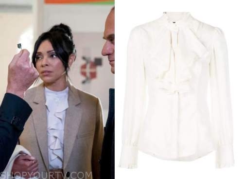 WornOnTV: Camille's white ruffled top on Bones, Tamara Taylor