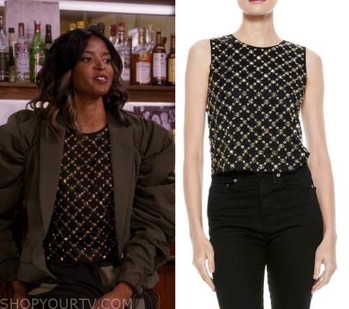 Girls5eva: Season 1 Episode 2 Wickie's Black & Gold Studded Tank | Shop ...