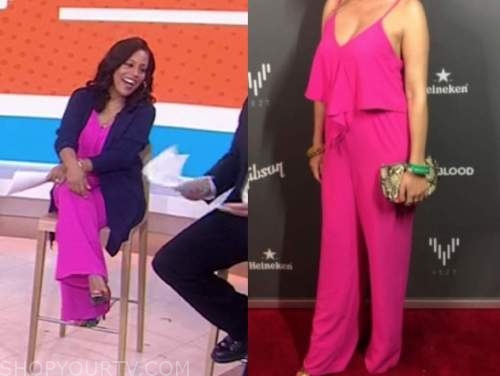 The Today Show: June 2021 Sheinelle Jones's Hot Pink Popover Jumpsuit ...