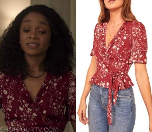 Love, Victor: Season 2 Episode 7 Mia's Red Wrap Floral Top | Shop Your TV