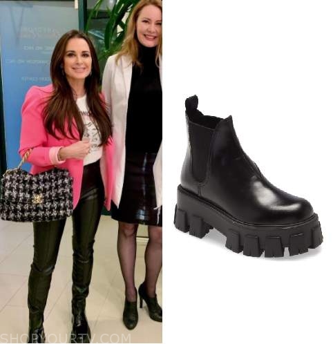 Prada Women's Monolith Patent Boots worn by Dorit Kemsley as seen