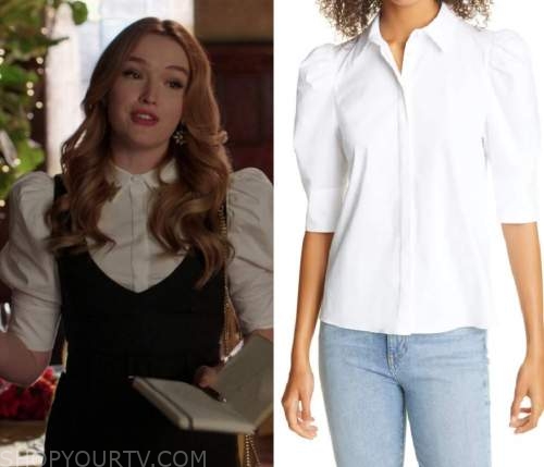 Dynasty: Season 4 Episode 6 Kirby's White Puff Shoulder Top | Shop Your TV