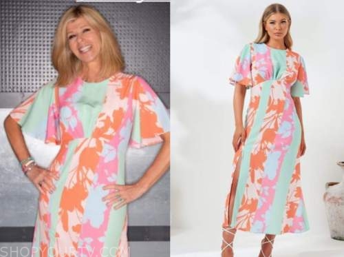 Good Morning Britain July 2021 Kate Garraway S Mint And Coral Floral Midi Dress Shop Your Tv