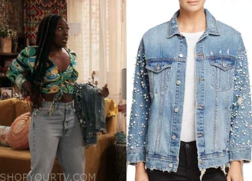 Sunset and spring on sale denim jacket with pearls