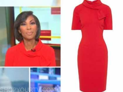 Outnumbered: August 2021 Harris Faulkner's Red Roll Neck Dress ...