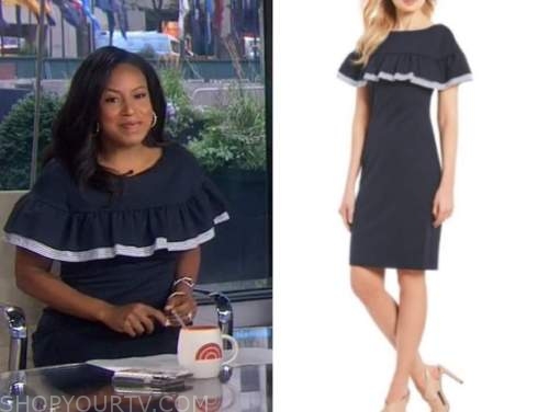 The Today Show: August 2021 Sheinelle Jones's Navy Blue Ruffle Dress ...