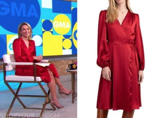 Good Morning America: August 2021 Amy Robach's Red Silk Wrap Dress ...