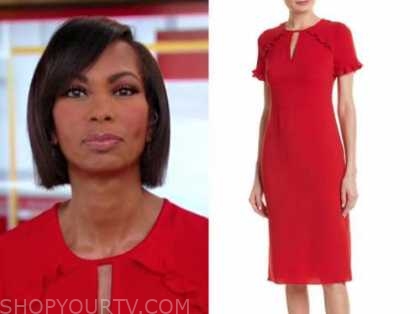 Outnumbered: August 2021 Harris Faulkner's Red Ruffle Keyhole Dress ...