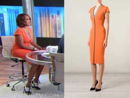 CBS This Morning: August 2021 Gayle King's Orange Contrast Trim Dress ...