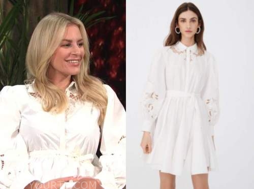 E! News: Daily Pop August 2021 Morgan Stewart's White Lace Shirt Dress ...