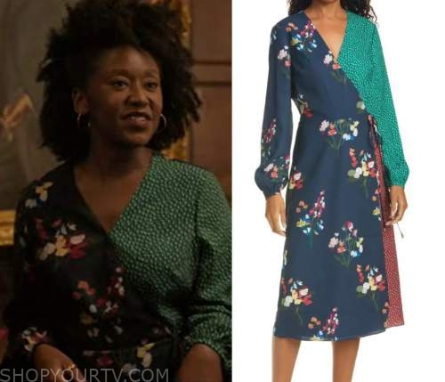 The Chair: Season 1 Episode 2 Yaz's Green & Black Floral Wrap Midi ...