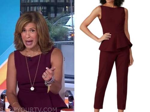 The Today Show: September 2021 Hoda Kotb's Burgundy Peplum Jumpsuit ...