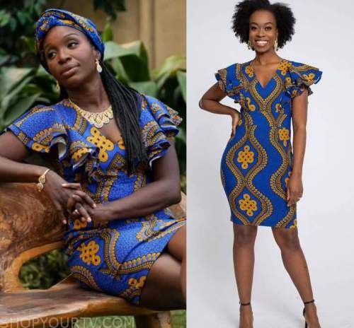 Bob Hearts Abishola Season 3 Episode 1 Blue Printed Dress Shop