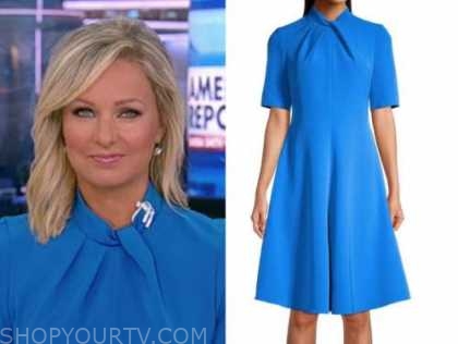 America Reports: October 2021 Sandra Smith's Blue Mock Neck Twist Dress ...