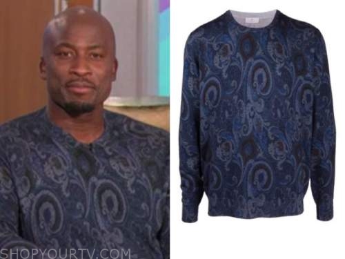 The Talk: October 2021 Akbar Gbajabiamila's Blue Paisley Sweater | Shop ...