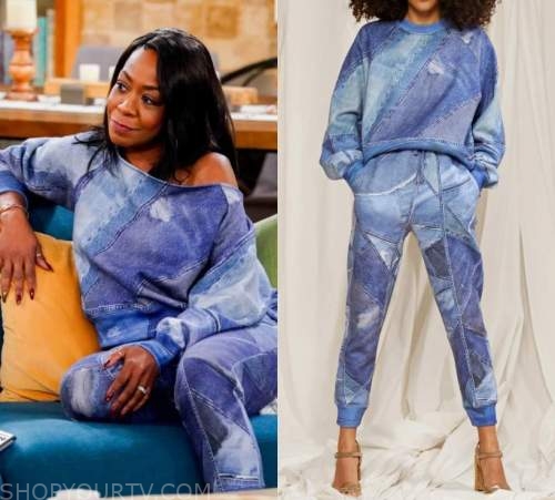 The Neighborhood: Season 4 Episode 7 Tina's Denim Sweatshirt/Joggers ...