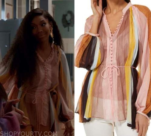 Queens: Season 1 Episode 4 Naomi's Striped Cinch Waist Blouse | Shop ...