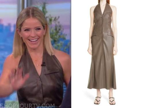 The View: November 2021 Sara Haines's Brown Leather Halter Midi Dress ...