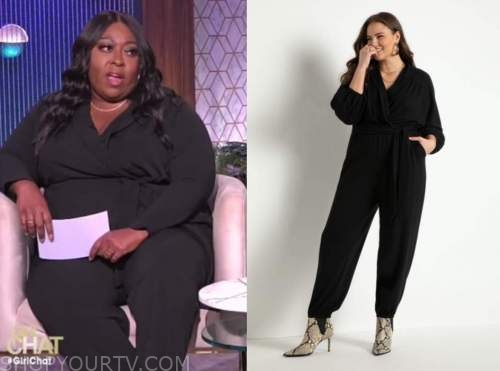 The Real: November 2021 Loni Love's Black Wrap Jumpsuit | Shop Your TV