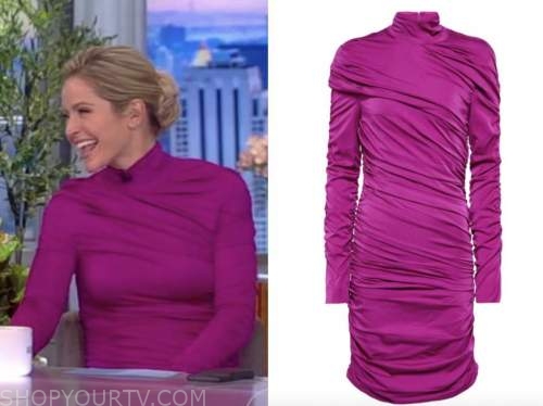 The View: November 2021 Sara Haines's Purple Pink Ruched Mock Neck ...