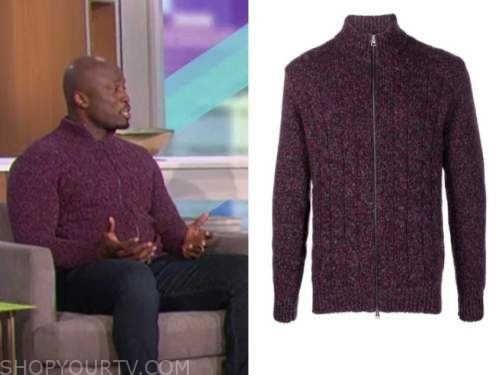 The Talk: November 2021 Akbar Gbajabiamila's Purple Cable Knit Zipper ...