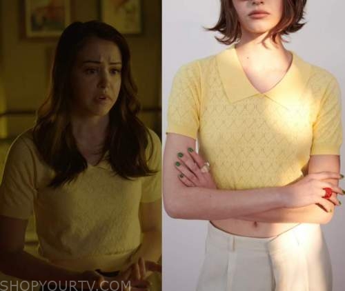 Legacies Season 4 Episode 4 Josie s Yellow Pointelle Sweater