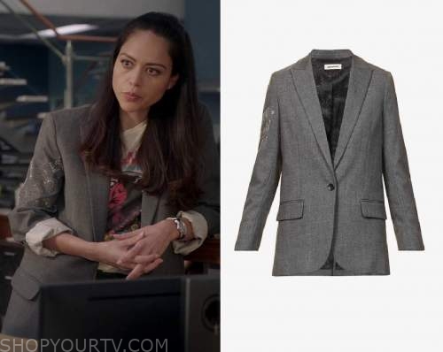 The Rookie: Season 4 Episode 7 Angela's Grey Embellished Sleeve Blazer ...