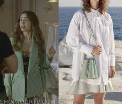 Polene Yke Tan Bag worn by Emily Cooper (Lily Collins) as seen in Emily in  Paris (S03E06)