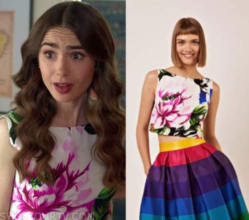 Emily in Paris: Season 2 Episode 5 Emily's Blue Lace & Striped Skirt One  Shoulder Dress