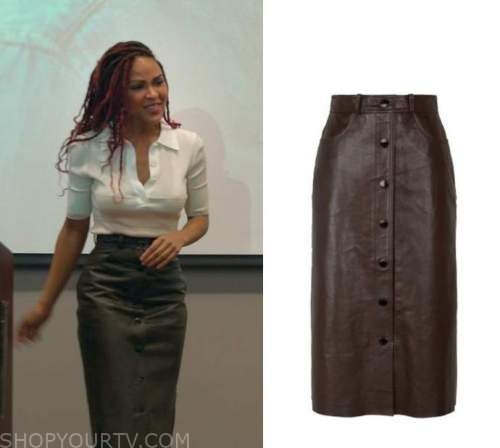 Harlem Season 1 Episode 6 Camille s Leather Midi Skirt Shop Your TV