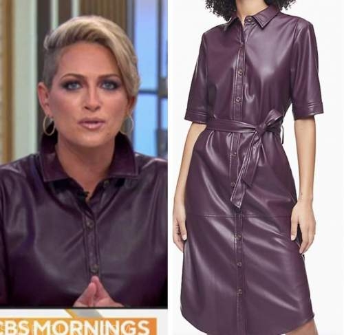 CBS Mornings: December 2021 Jamie Yuccas's Purple Leather Shirt Dress ...